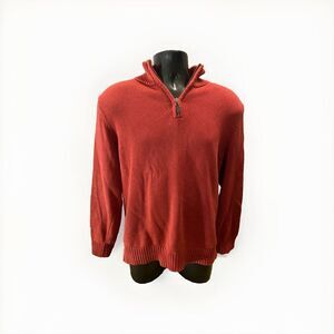 Men's L.L. BEAN Burnt Orange 100% Cotton Long Sleeve 1/2 Zip Sweater Size Large